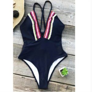 Cupshe Navy Rainbow Crocheted One Piece